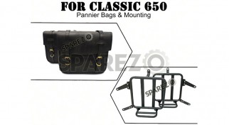 For Royal Enfield Classic 650 Leather Black Color Pannier Bags and Mounting